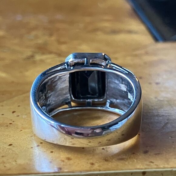 Natural Black Spinel Marcasite Sterling Silver Ring Size 7 - Picture 5 of 10